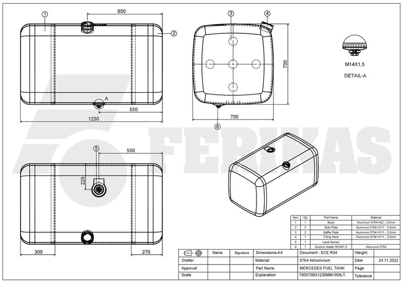 New Fuel tank for Truck Mercedes-Benz New aluminum fuel tank 550L: picture 8 New Fuel tank for Truck Mercedes-Benz New aluminum fuel tank 550L: picture 8