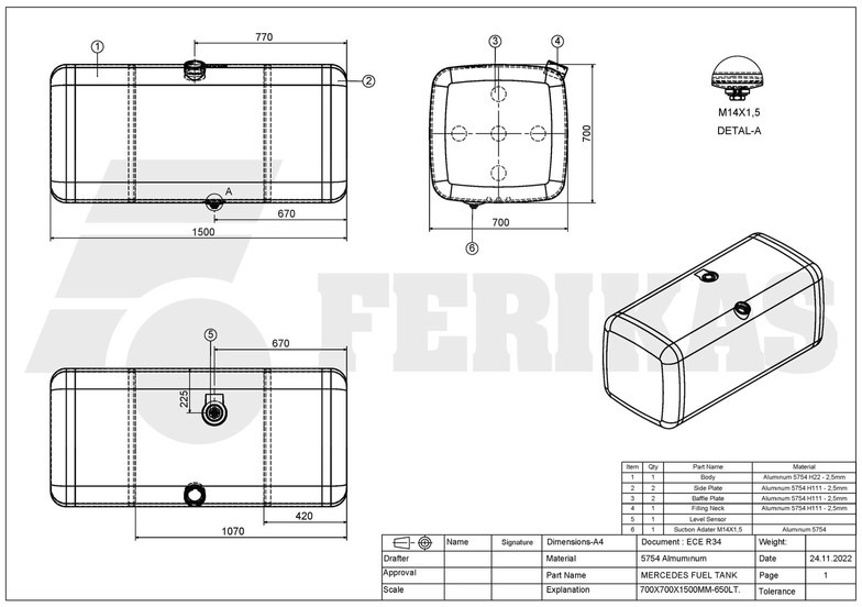 New Fuel tank for Truck Mercedes-Benz New aluminum fuel tank 650L: picture 8