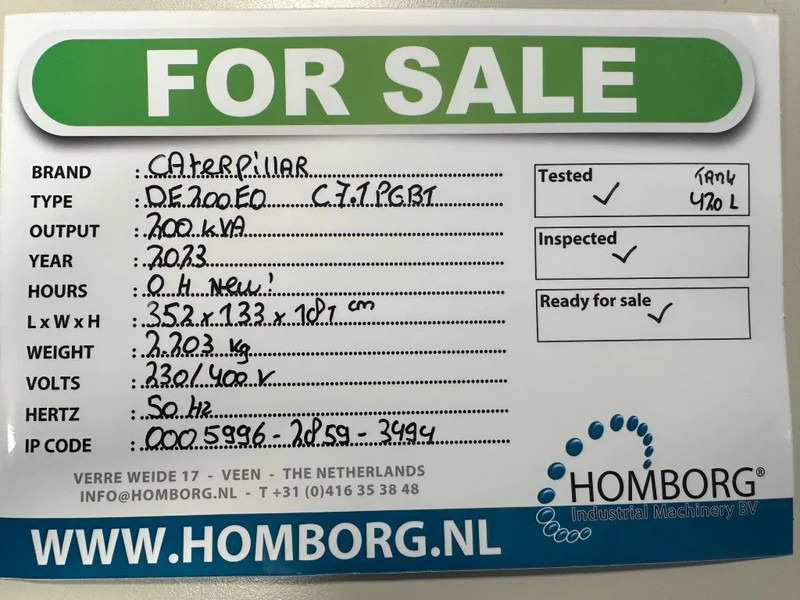 Caterpillar DE200E0 C7.1 PGBT 200 kVA Silent Generatorset CAT New ! - Generator set: picture 2 Caterpillar DE200E0 C7.1 PGBT 200 kVA Silent Generatorset CAT New ! - Generator set: picture 2