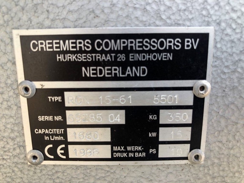 Creemers RCN 15-61 15 kW 1660 Liter/min 15 bar schroefcompressor - Air compressor: picture 4 Creemers RCN 15-61 15 kW 1660 Liter/min 15 bar schroefcompressor - Air compressor: picture 4