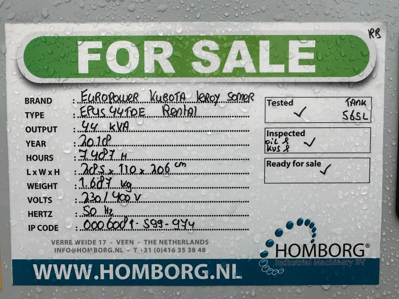 Generator set Europower EPUS44TDE Kubota Leroy Somer 44 kVA Supersilent Rentalg eneratorset 2018 !: picture 19 Generator set Europower EPUS44TDE Kubota Leroy Somer 44 kVA Supersilent Rentalg eneratorset 2018 !: picture 19