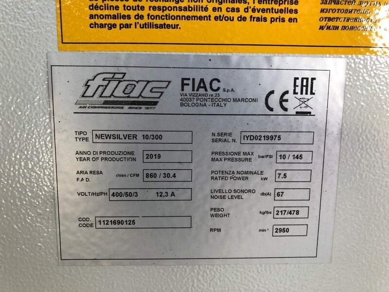 Fiac New Silver 10 / 300 Silent 7.5 kW 860 L / min 10 bar Elektrische Schroefcompressor met ketel - Air compressor: picture 5 Fiac New Silver 10 / 300 Silent 7.5 kW 860 L / min 10 bar Elektrische Schroefcompressor met ketel - Air compressor: picture 5