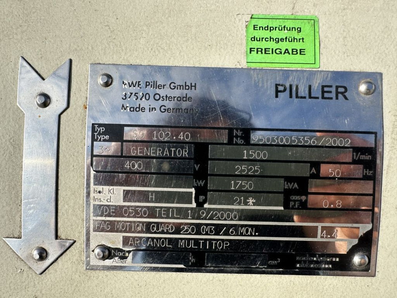 PILLER SG 102.40 Pillar 1750 kVA generatordeel Alternator as New ! 18 test hours ! - Generator set: picture 3 PILLER SG 102.40 Pillar 1750 kVA generatordeel Alternator as New ! 18 test hours ! - Generator set: picture 3