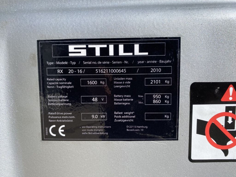 Still RX 20-16 1.6 ton Duplex Freelift Sideshift Elektra Heftruck - Electric forklift: picture 4 Still RX 20-16 1.6 ton Duplex Freelift Sideshift Elektra Heftruck - Electric forklift: picture 4