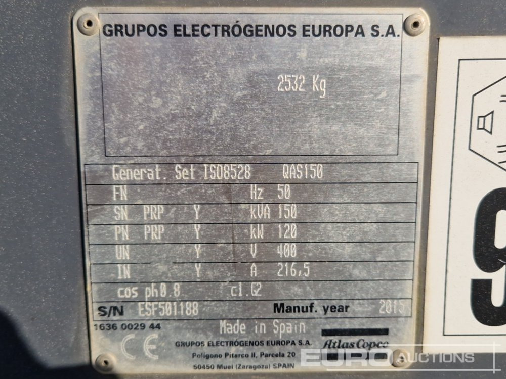 Generator set 2015 Atlas Copco QAS150: picture 17