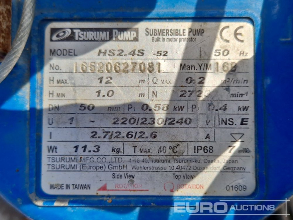 Tsurumi HS2.45 220V submersible pump (2 of) - Construction equipment: picture 4 Tsurumi HS2.45 220V submersible pump (2 of) - Construction equipment: picture 4