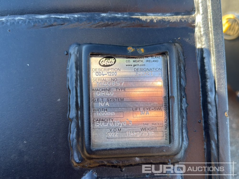 Geith Ditching Bucket G04-1200 to suit QR40 (S/Ns 1140857, 1140859) (2 of) - Bucket: picture 5 Geith Ditching Bucket G04-1200 to suit QR40 (S/Ns 1140857, 1140859) (2 of) - Bucket: picture 5