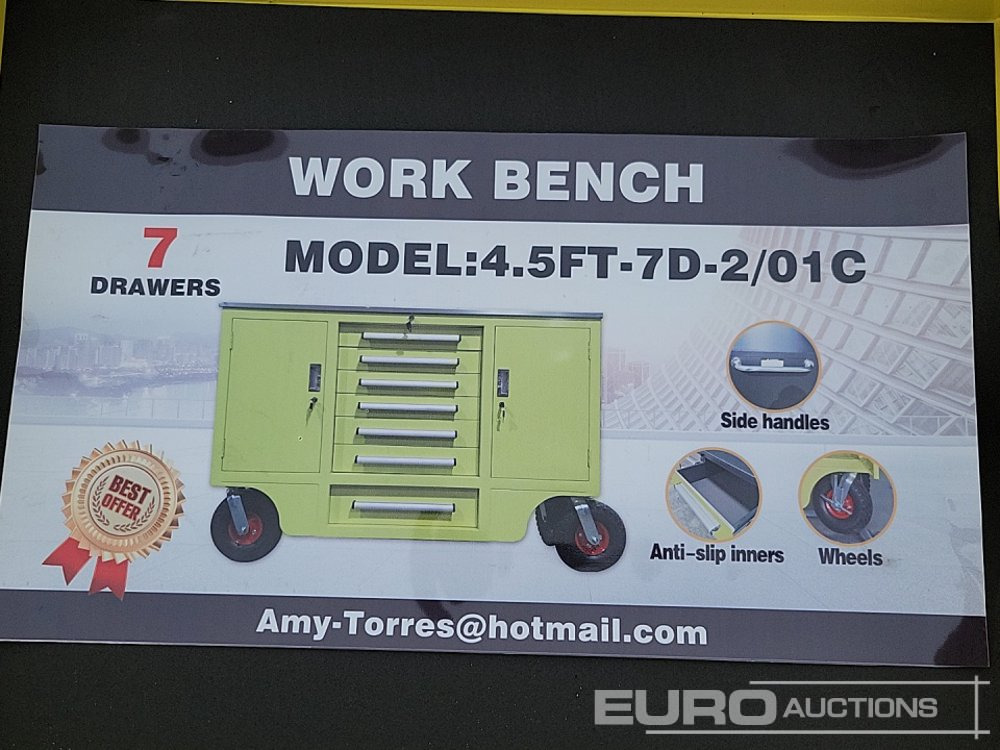 Unused 2025 4.5' Work Bench, 7 Drawers, 2 Cabinets - Workshop equipment: picture 1 Unused 2025 4.5' Work Bench, 7 Drawers, 2 Cabinets - Workshop equipment: picture 1