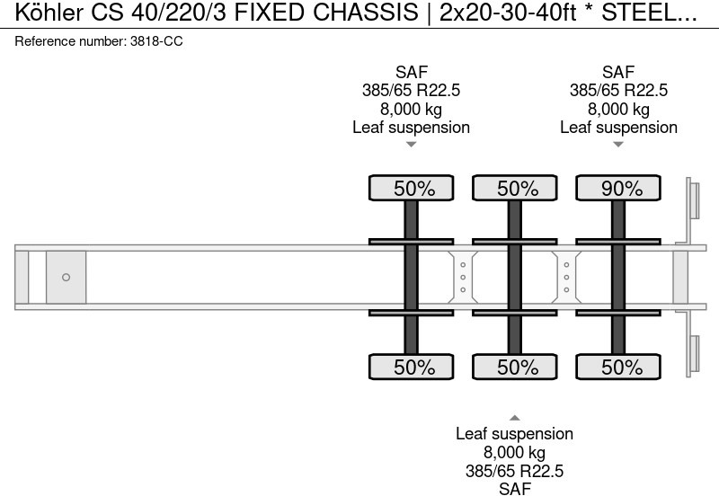Container transporter/ Swap body semi-trailer KOHLER CS 40/220/3 FIXED CHASSIS | 2x20-30-40ft * STEEL SUSPENSION * SAF / DRUM: picture 18